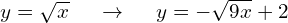 y=\sqrt{x} \hspace{0.5cm} \to \hspace{0.5cm} y = -\sqrt{9x} + 2