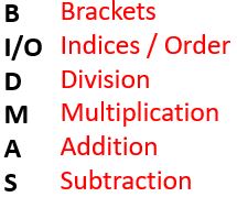 Confused by BIDMAS / BODMAS?
B = Brackets, I/O = indices/order, D = Division, M = Multiplication, A = Addition, S = Subtraction