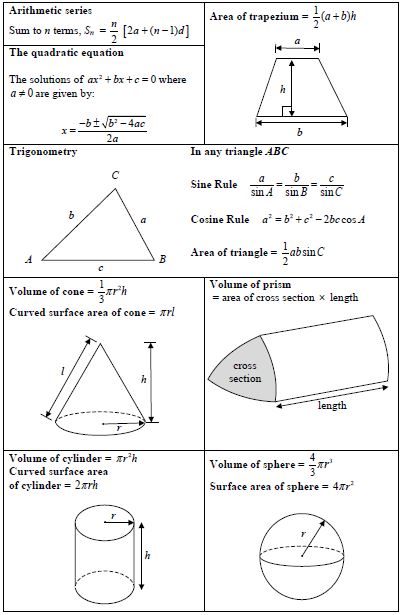 Igcse Maths Formula Sheet   IGCSE Formula Sheet 