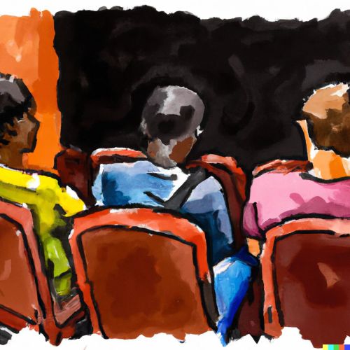 Three people in theatre seats - listing outcomes